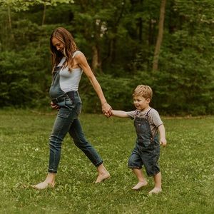 Maternity Distressed Jean Overalls